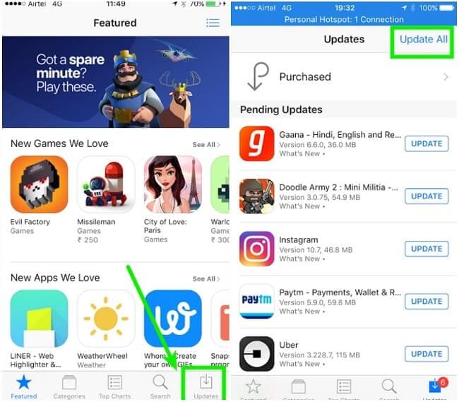 donan iphone uygulamalarını güncelle