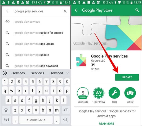 opravit padání google maps - aktualizovat služby přehrávání