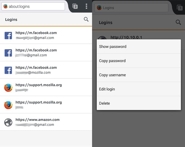 firefox app sparade lösenord