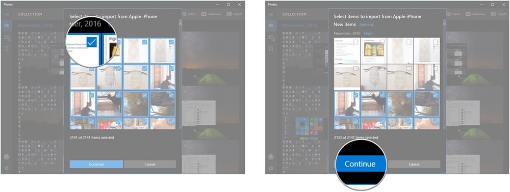 使用 Windows 照片應用程序將照片從 iPhone 下載到 PC - 選擇照片